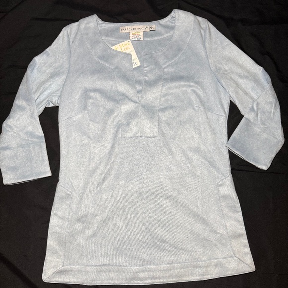 Gretchen Scott Suede Tunic Top Split Neck Periwinkle Blue Small NWT - Picture 1 of 4